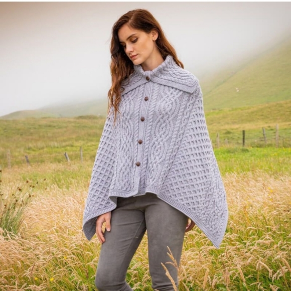 Made In Ireland Cowl Neck Merino Wool Poncho Sweater - Picture 3 of 7